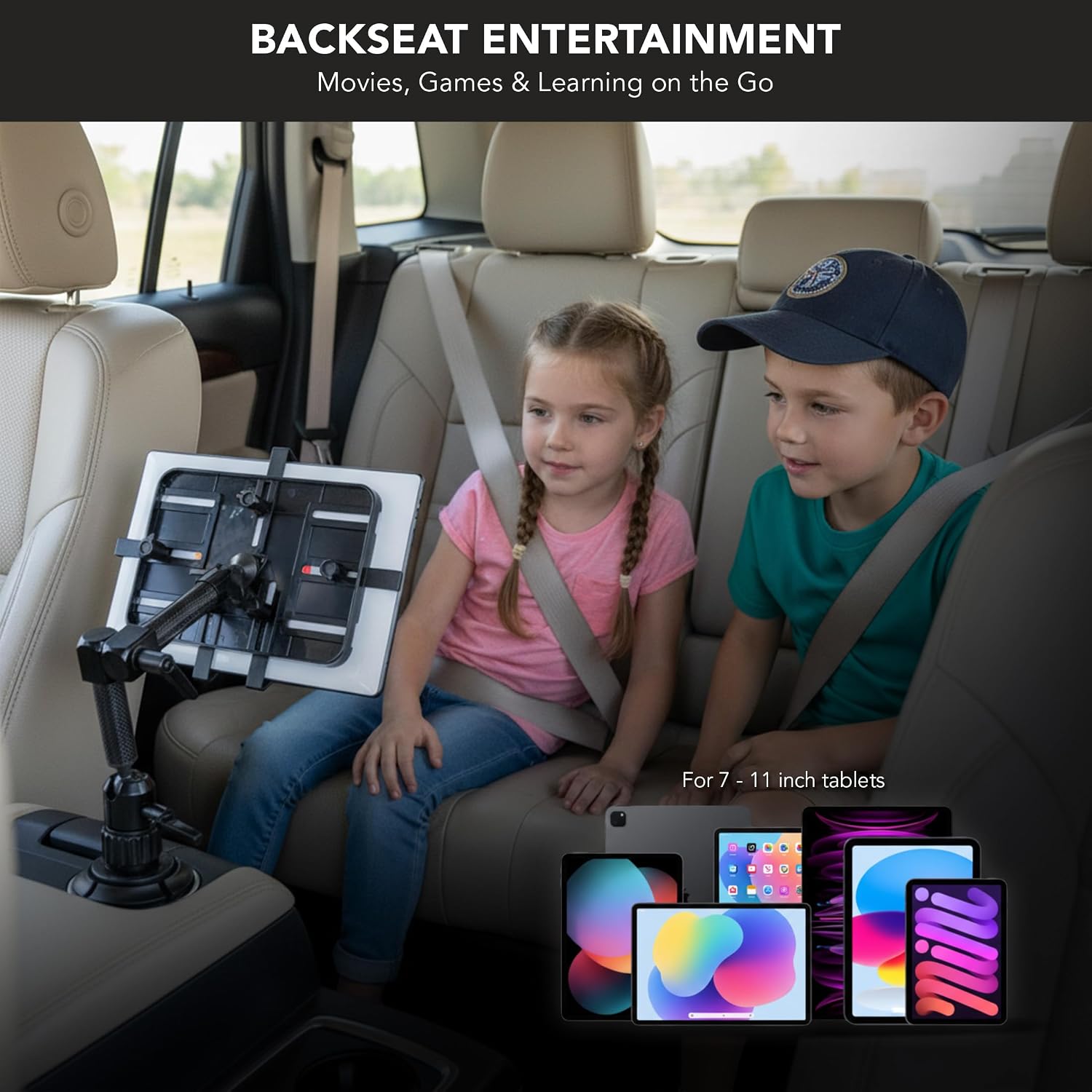Mount-It! Carbon Fiber Cup Holder Tablet Mount Tablet Holder for Car Truck SUV, Adjustable 7–11 Inch iPad & Tablets, 18' Extension Arm, 360° Rotation, Fits 2.75'–3.5' Cupholders, ELD GPS Holder