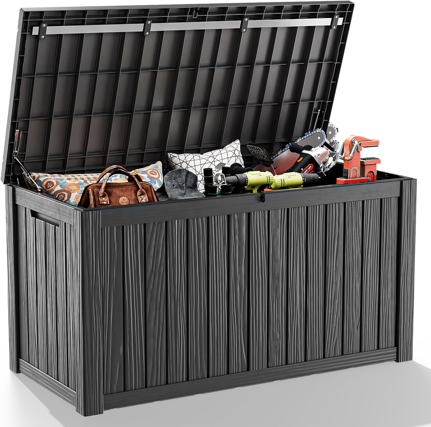 ROJIK 180 Gallon Outdoor Storage Box Waterproof-Patio Furniture Resin Deck Box, Garden Tools, Cushions, Pool Accessories Storage Bench with Lockable Lid and Side Handles (Black, 180 Gal)