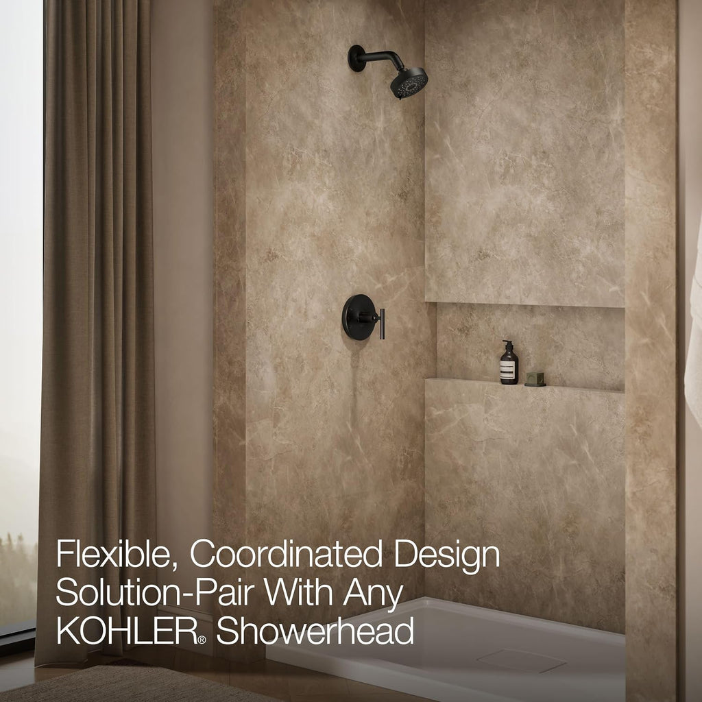 KOHLER Purist® Rite-Temp(R) shower valve trim with lever handle, less showerhead, Matte Black Trim, Matte Black, K-TLS14422-4-BL