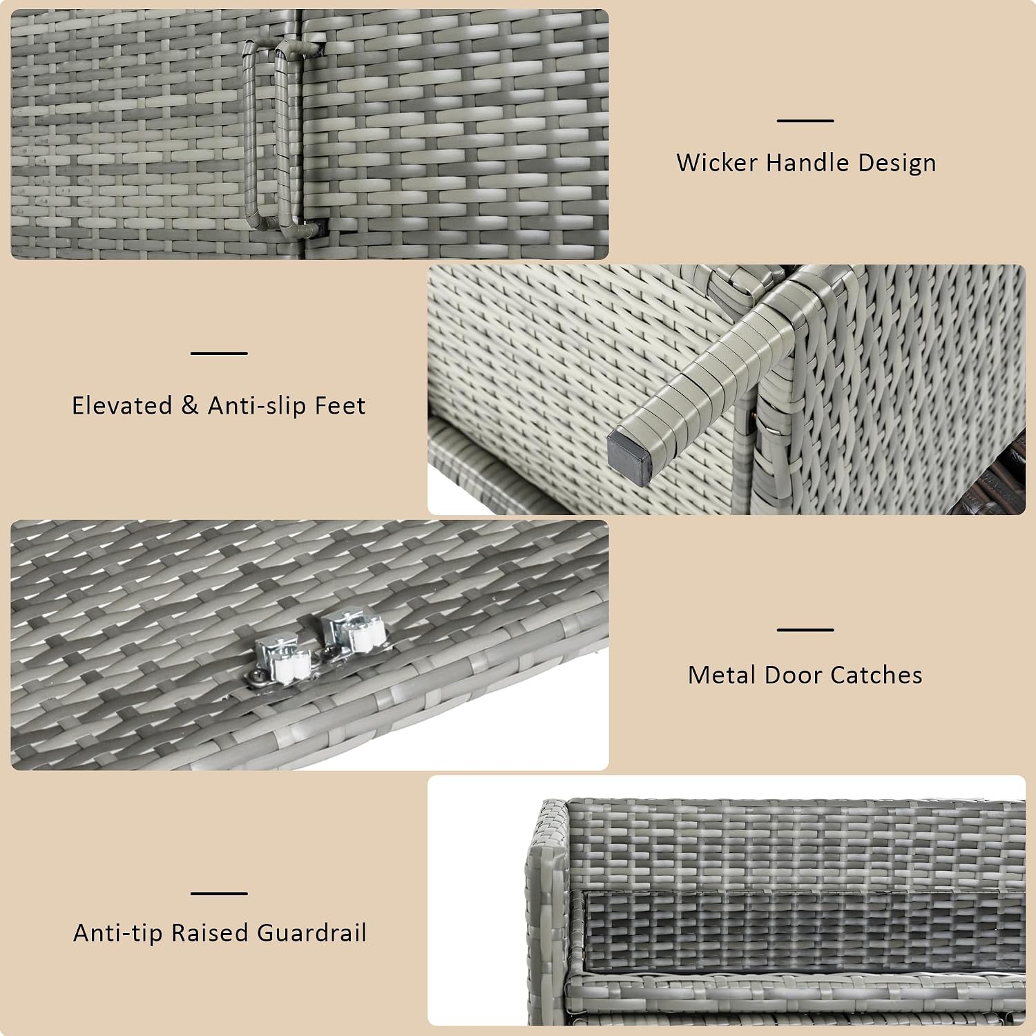 53.2' W Outdoor Weather-Proof Rattan Storage Cabinet with Tempered Glass Top, Outdoor Wicker Bar Table with One Large Drawer & Adjustable Shelves for Patio, Garden, Pool, Grey