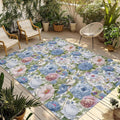 Blue Pink Spring Floral Outdoor Rug for Patio/Deck/Porch, Non-Slip Large Area Rug 6 x 9 Ft, Vintage Summer Botanical Indoor Outdoor Rugs Washable Area Rugs, Reversible Camping Rug Carpet Runner