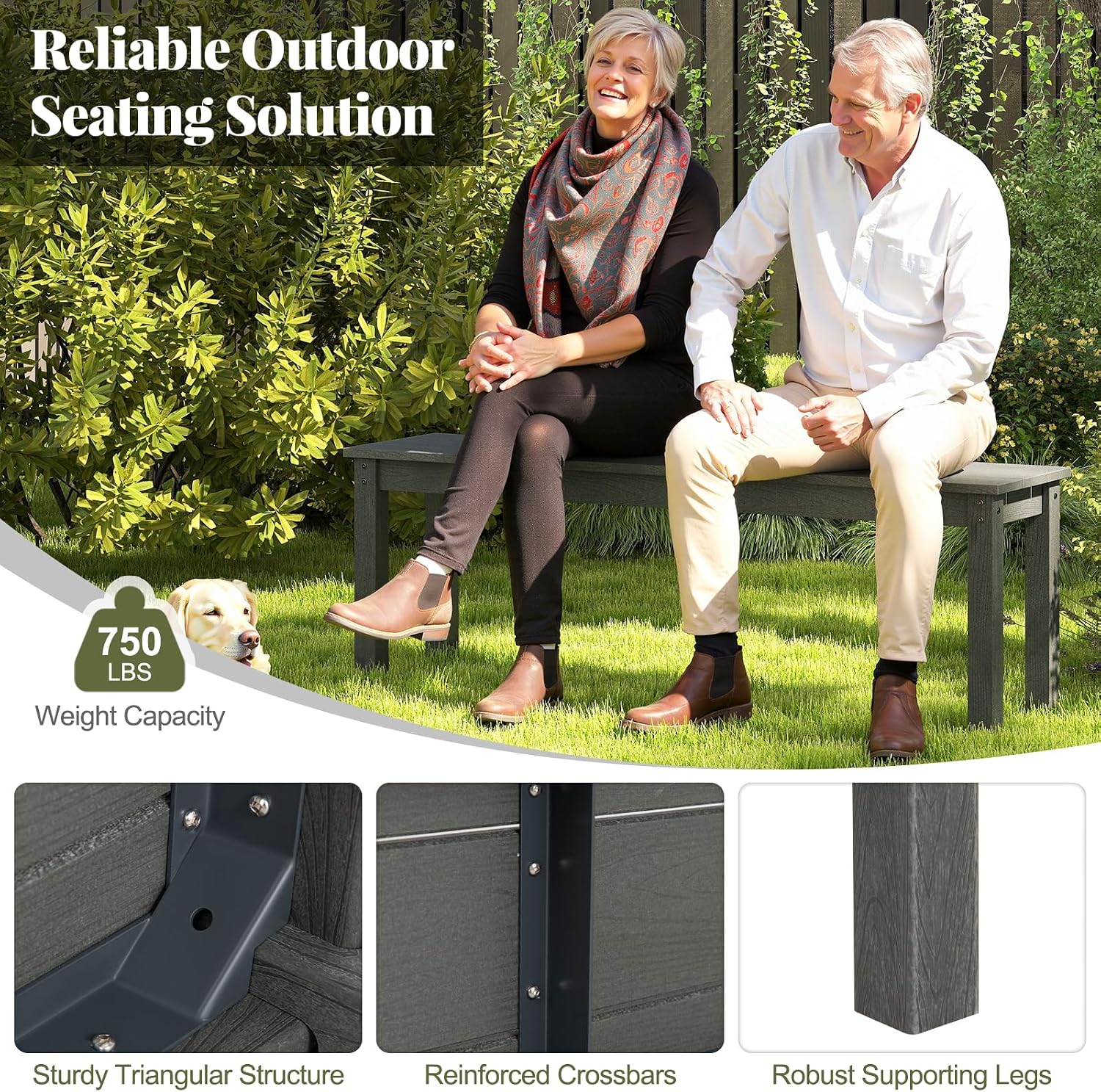 Tangkula HDPE Outdoor Bench, 2-3 Person Patio Bench, 55' Backless Garden Dining Bench with Slatted Seat, Weatherproof Park Bench for Entryway, Porch, Lawn & Backyard (Grey,1)