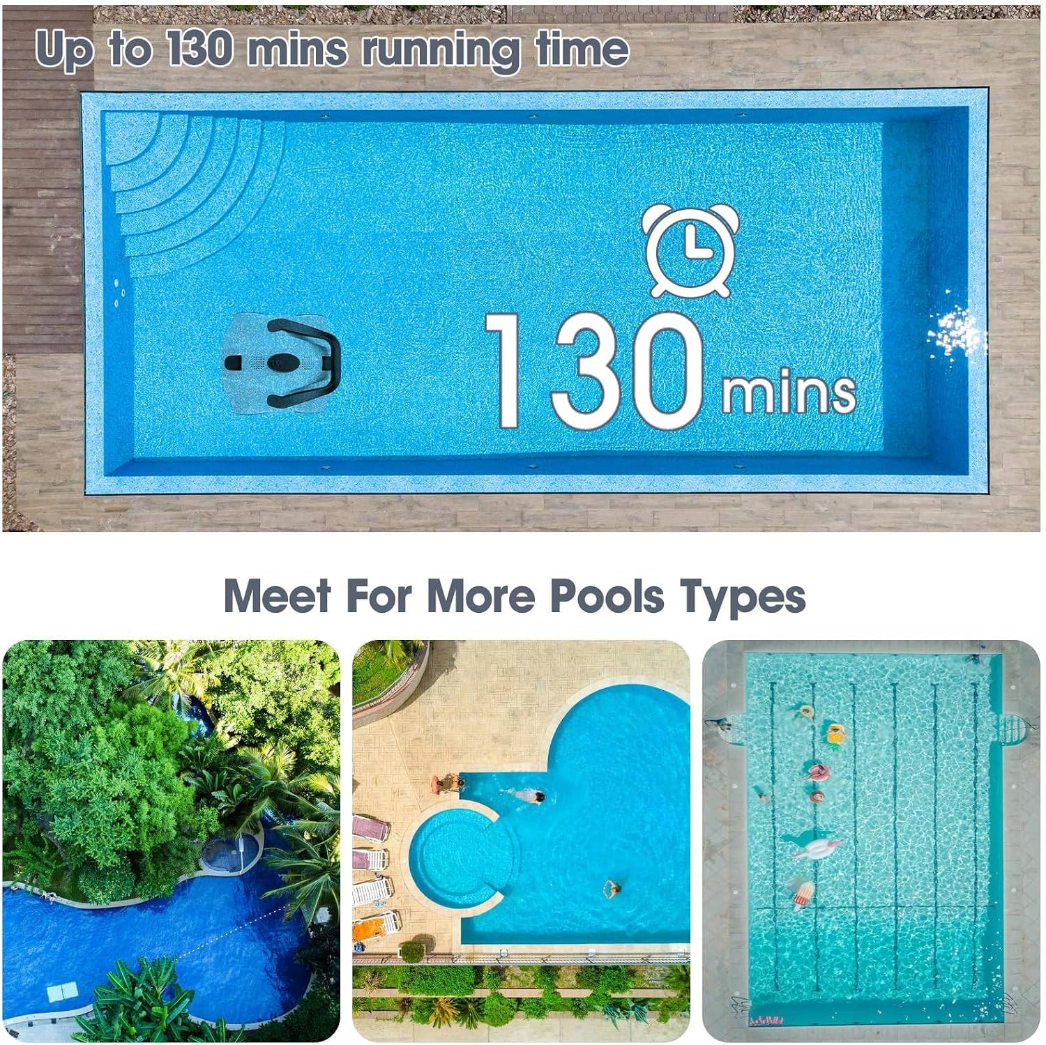 Corded APP Robotic Pool Cleaner with Smart Mapping Tech, Pool Vacuum Robot with Powerful Suction, Automatic Pool Vacuum, Applies to for In-Ground Pools 1076 Sq.Ft Coverage,Gray