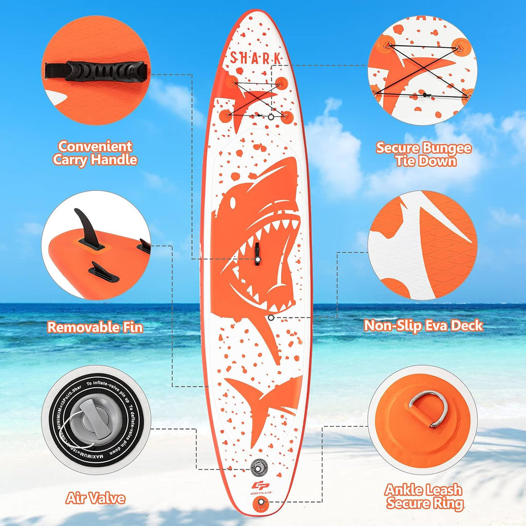 Goplus Inflatable Stand up Paddle Board, 10'/10.5'/11' SUP 6' Thick with Premium Accessories, Adjustable Aluminum Paddle, Leash, Carry Bag, Hand Pump, Removable Fin, ISUP for Adults