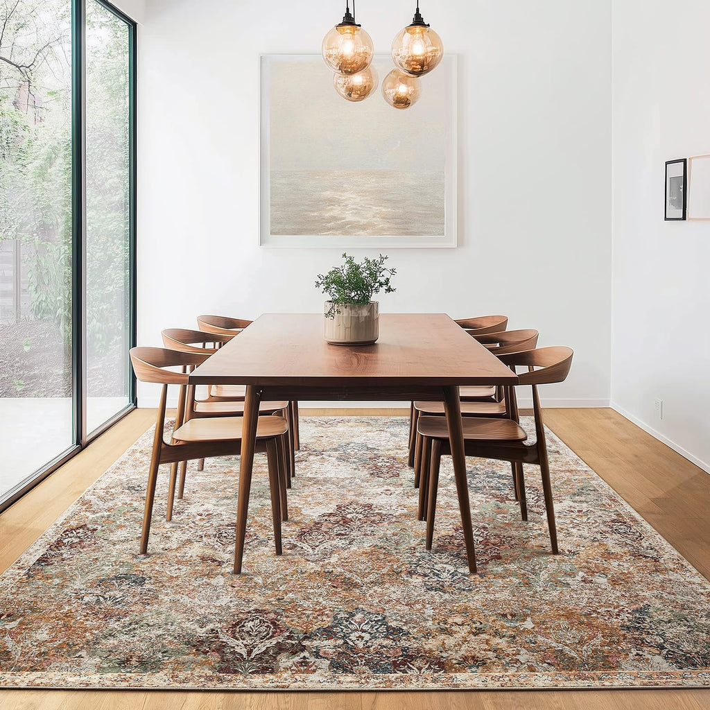 Triohero Area Rug 10x8 Large Machine Washable Clearance Boho Rug Distressed Table Carpet Pet & Kid Friendly Stain Resistant Fade Resistant Soft Vintage Rug for Living Room, Bedroom, Dining Room