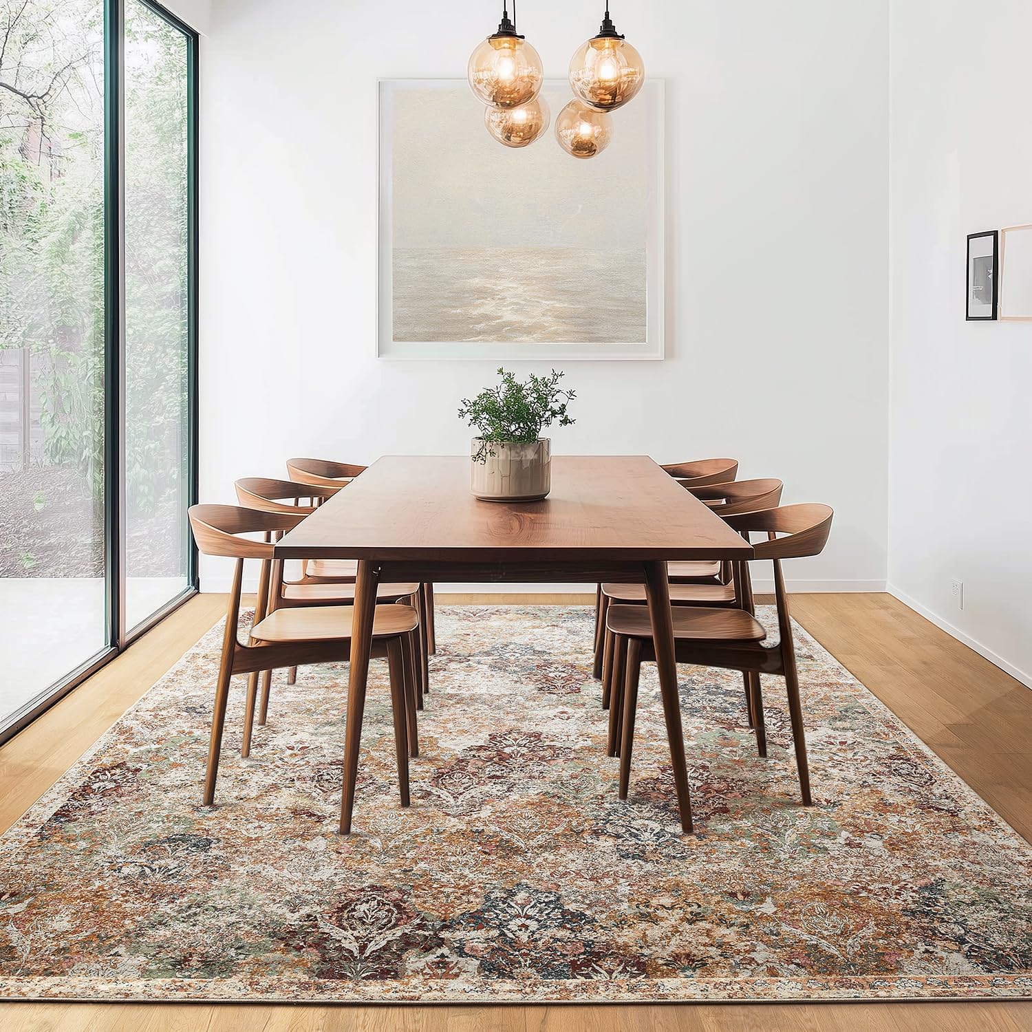 Triohero Area Rug 10x8 Large Machine Washable Clearance Boho Rug Distressed Table Carpet Pet & Kid Friendly Stain Resistant Fade Resistant Soft Vintage Rug for Living Room, Bedroom, Dining Room