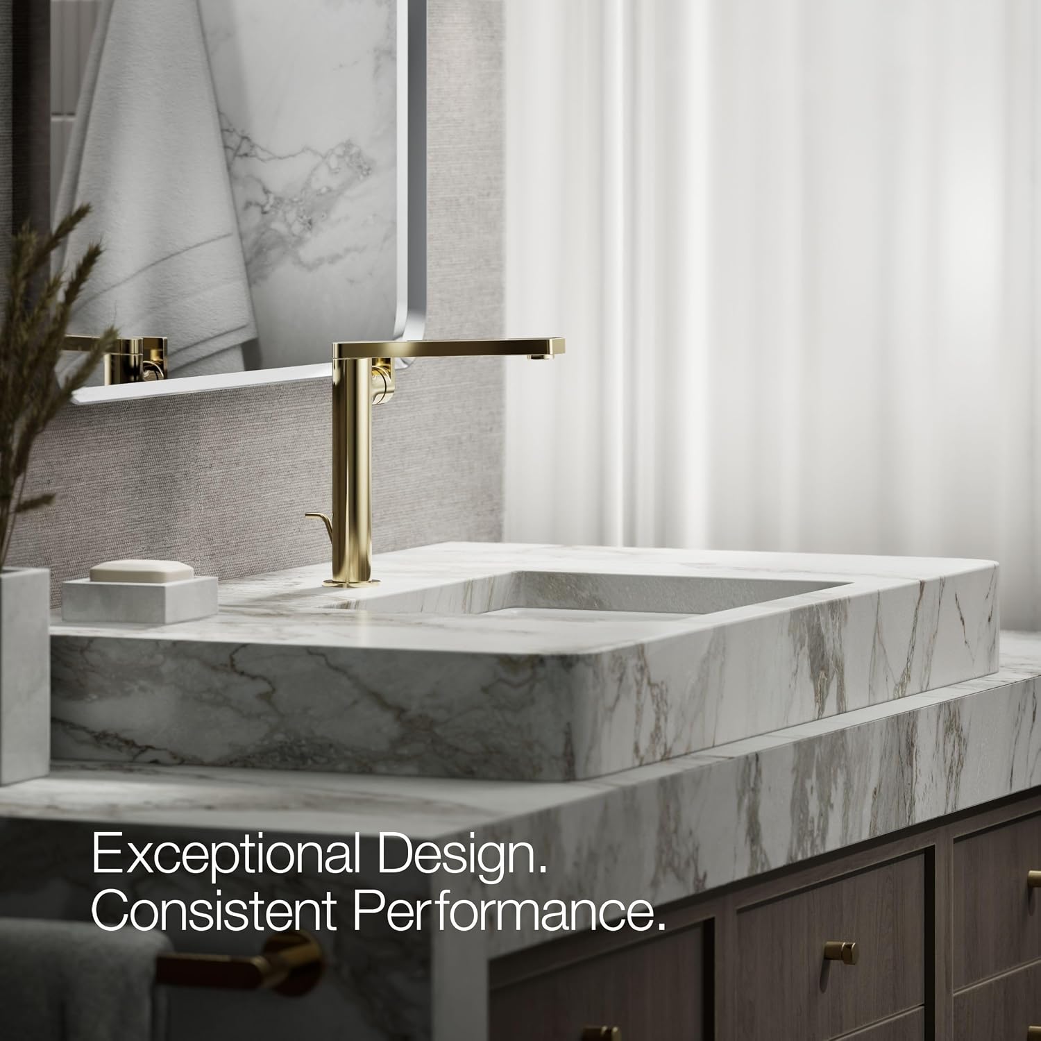 Kohler 73168-4-AF Composed® Tall Single-Handle Bathroom Sink Faucet with Lever Handle, 1.2 gpm, Vibrant French Gold