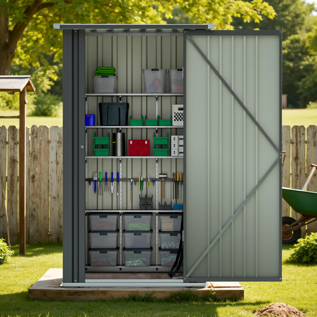Greesum 3x3FT Outdoor Storage Shed, Lockable Metal Shed for Backyard, Pool, Patio and Garden Storage, Black