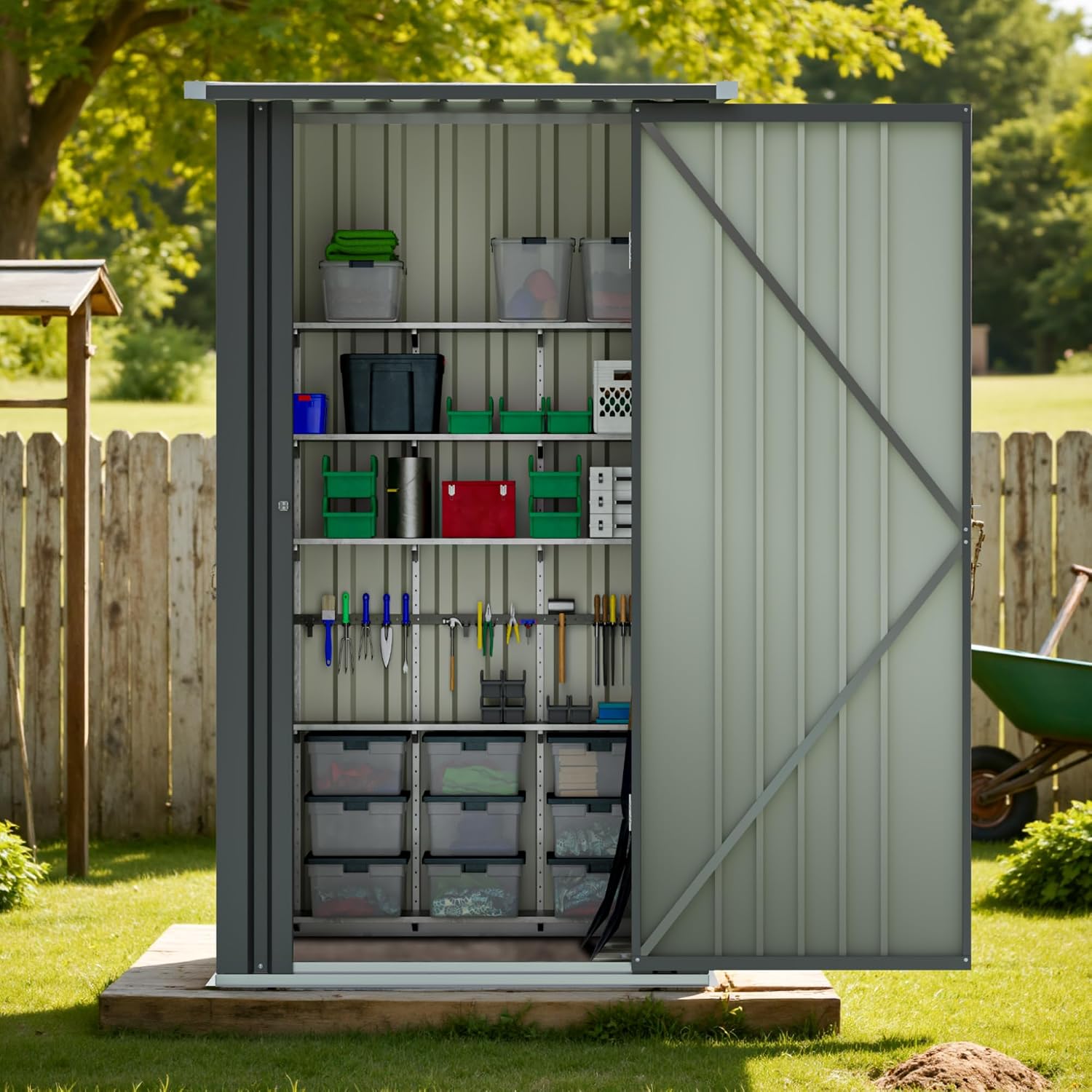 Greesum 3x3FT Outdoor Storage Shed, Lockable Metal Shed for Backyard, Pool, Patio and Garden Storage, Black