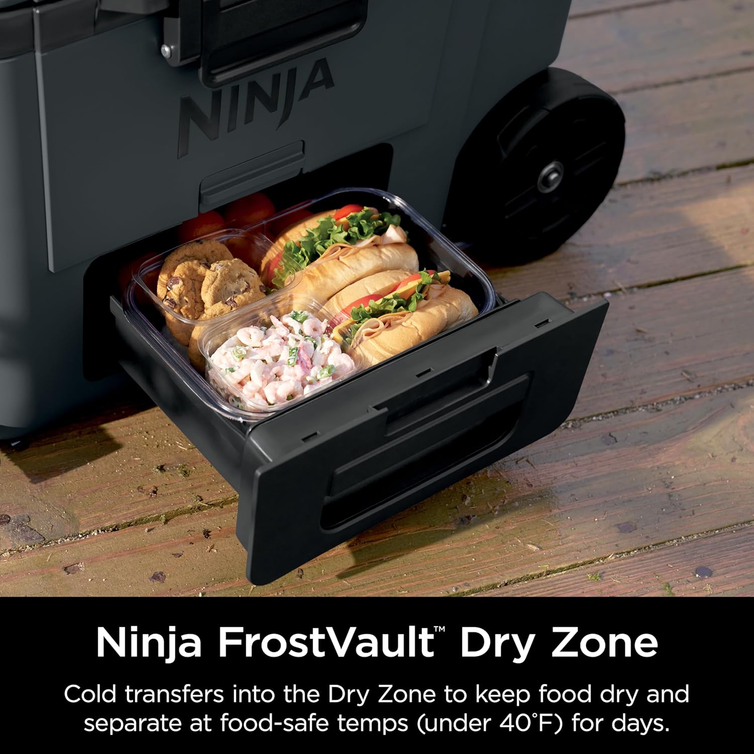 Ninja | Cooler | FrostVault 45QT Cooler with Wheels | Insulated with Temp Dry Storage Drawer | Keeps Ice Cold for Days | for the Beach, Camping, Picnics & More | Grey | FB245CG
