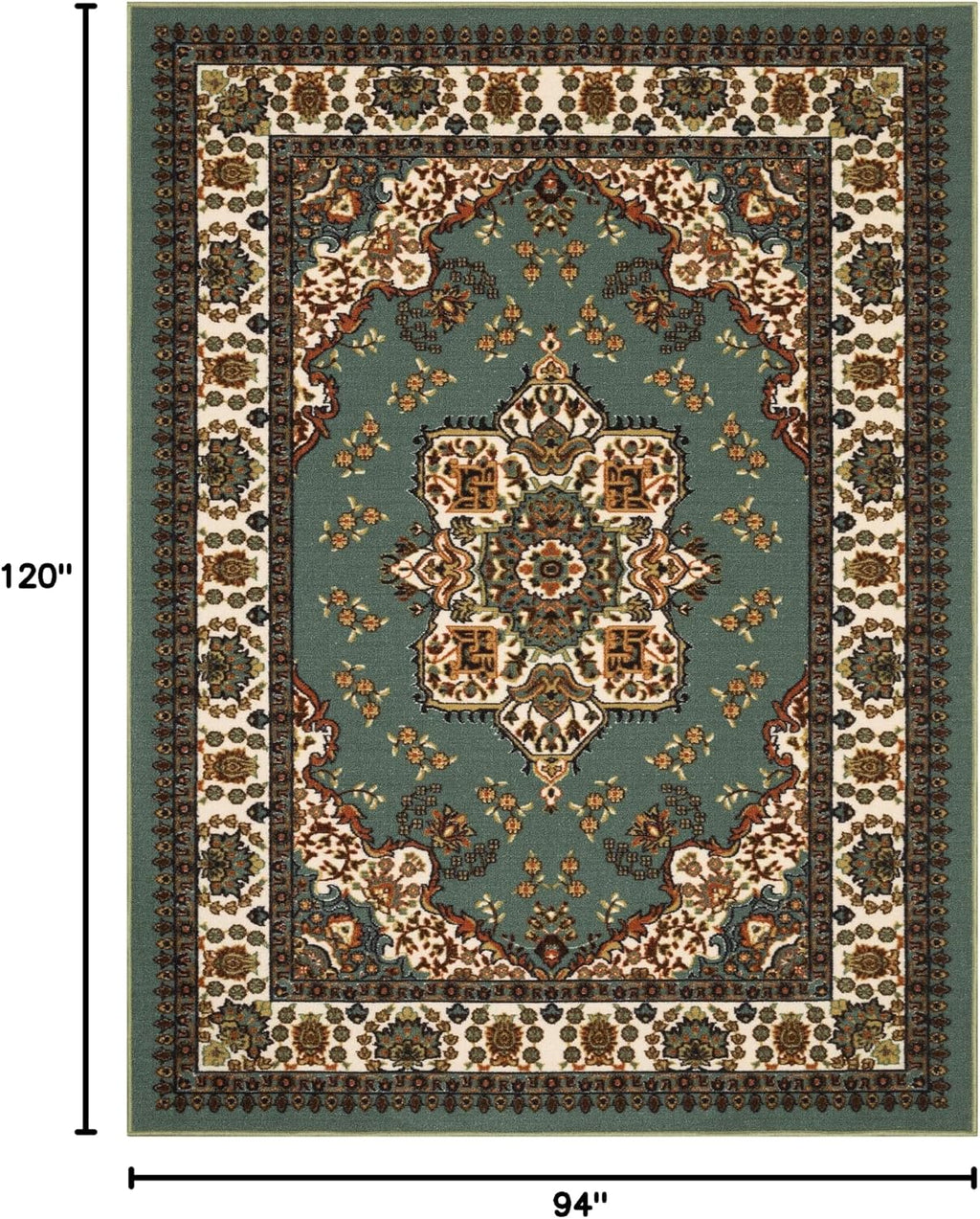 Antep Rugs Alfombras Oriental Traditional 8x10 Non-Skid (Non-Slip) Low Profile Pile Rubber Backing Indoor Area Rugs (Green, 7'10' x 10')