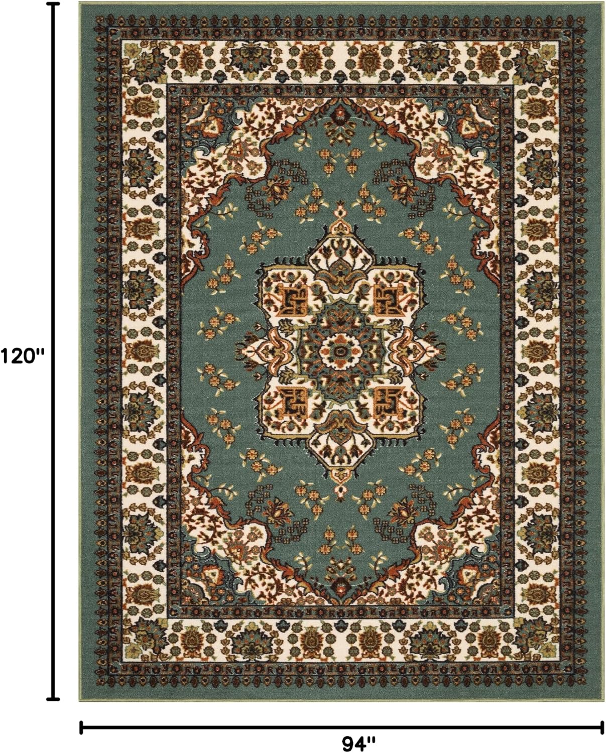 Antep Rugs Alfombras Oriental Traditional 8x10 Non-Skid (Non-Slip) Low Profile Pile Rubber Backing Indoor Area Rugs (Green, 7'10' x 10')