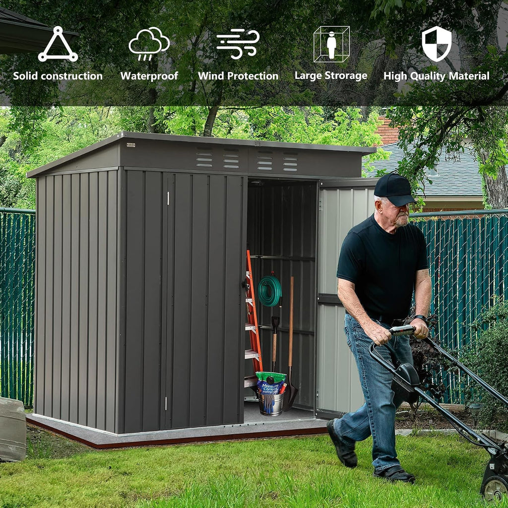 Domi Outdoor Storage Shed 5'x3', Metal Sheds Outdoor Storage Slope Roof with Lockable Doors & Air Vents for Patio Garden Backyard Lawn,Gray