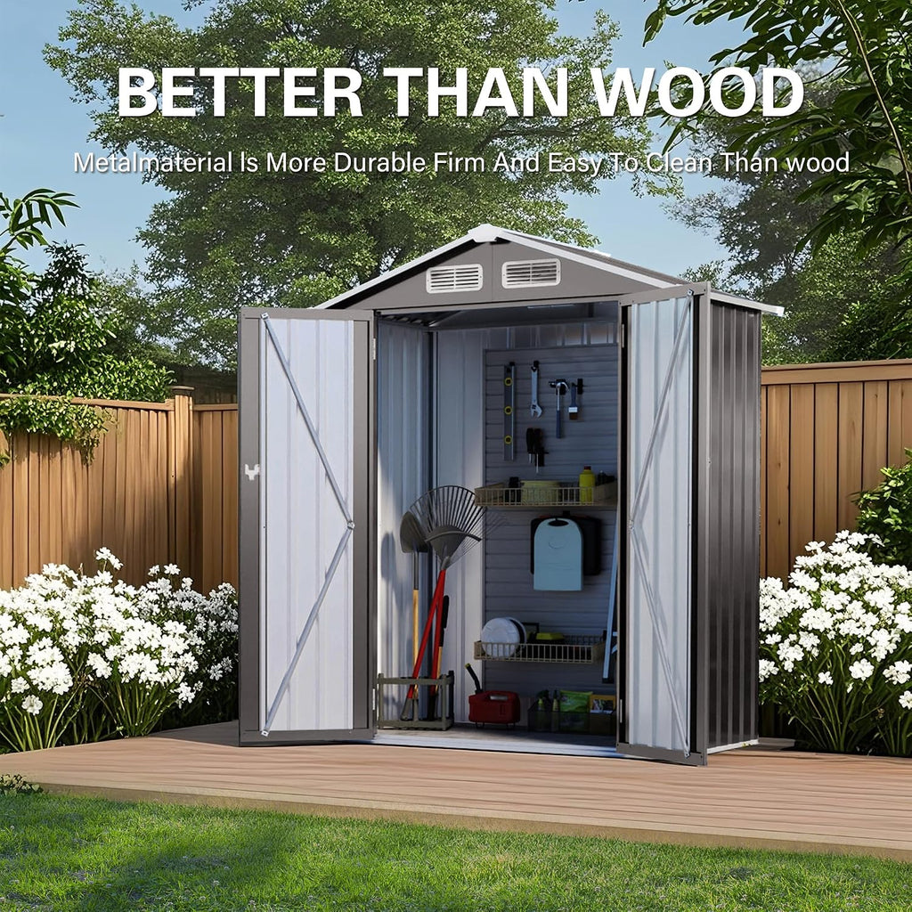 CHUNLY 5X3 FT Metal Outdoor Storage Shed, All Weather Tool Shed Storage Room with Peaked Roof Waterproof, Lockable Door for Garden Patio Backyard Lawn, Gary