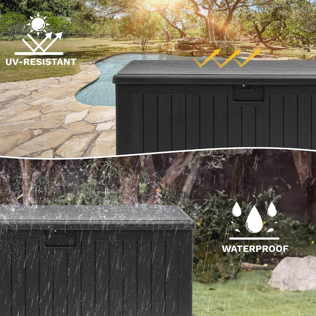 DWVO 180 Gallon Double-Wall Deck Box, XL Large Resin Outdoor Storage Box, Lockable & Waterproof, Double as Seating, 1000lbs Capacity (Black)