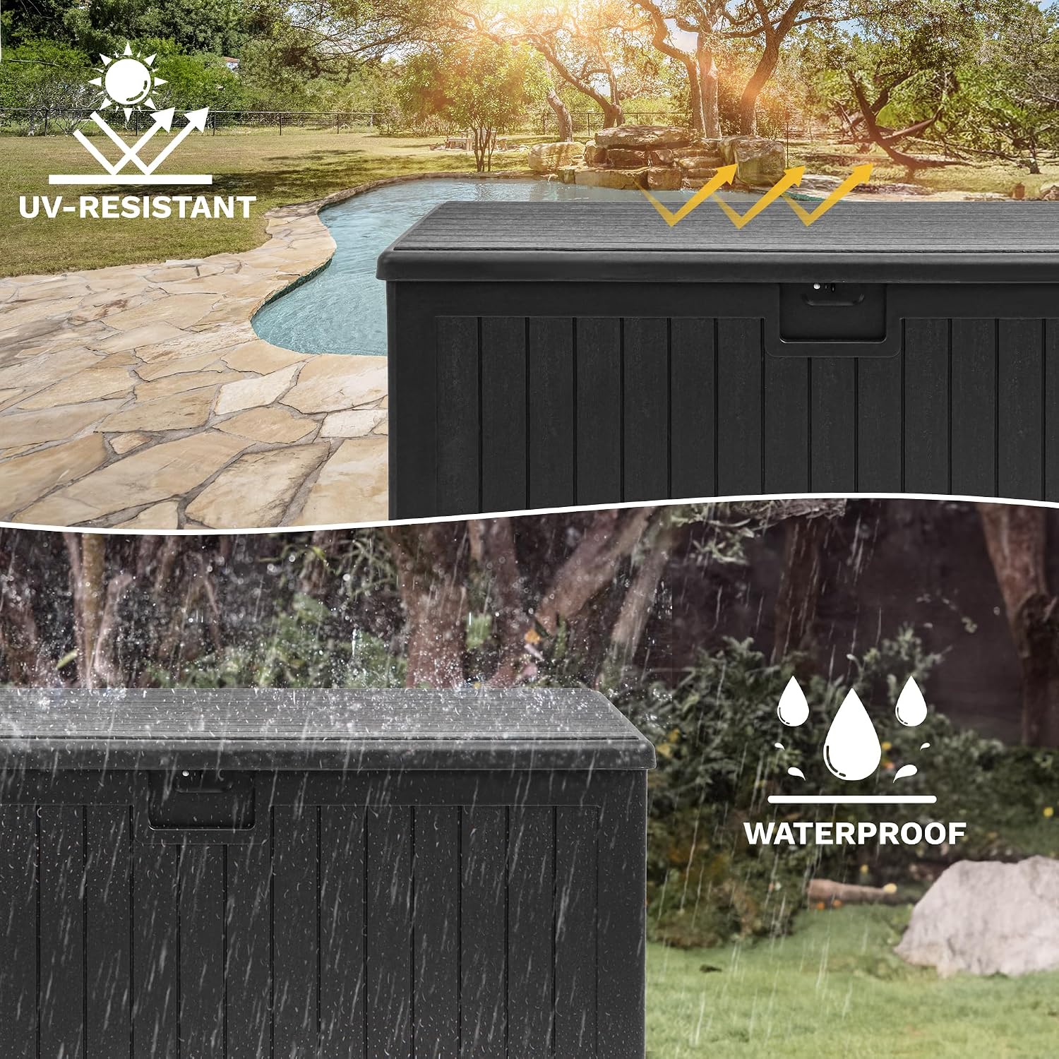 DWVO 180 Gallon Double-Wall Deck Box, XL Large Resin Outdoor Storage Box, Lockable & Waterproof, Double as Seating, 1000lbs Capacity (Black)