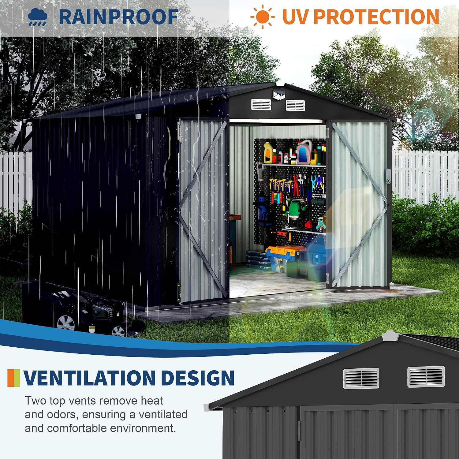 GarveeLife 8x10 Ft Outdoor Storage Sheds, Metal Garden Tool Shed for Backyard, Large Metal Sheds Outdoor Storage with Lockable Doors & Air Vents for Backyard Garden Patio Lawn