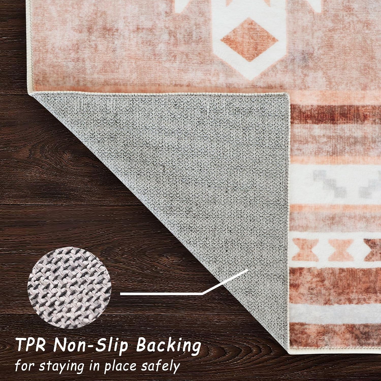 8x10 Area Rugs for Living Room, Non-Slip Backing Washable Rug 8x10, Western Large Area Rug Soft Carpet for Bedroom Dining Room, Easy Clean, Durable, Low Pile Rug Under Table, Camel