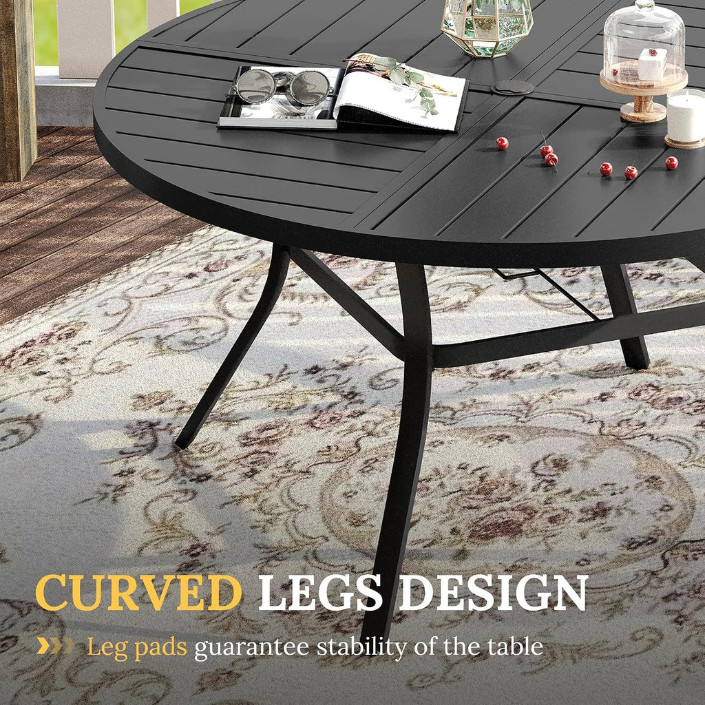 VICLLAX Round Patio Table with Adjustable Umbrella Hole for 6, All Weather 50' Metal Outdoor Dining Table for Lawn Garden, Black