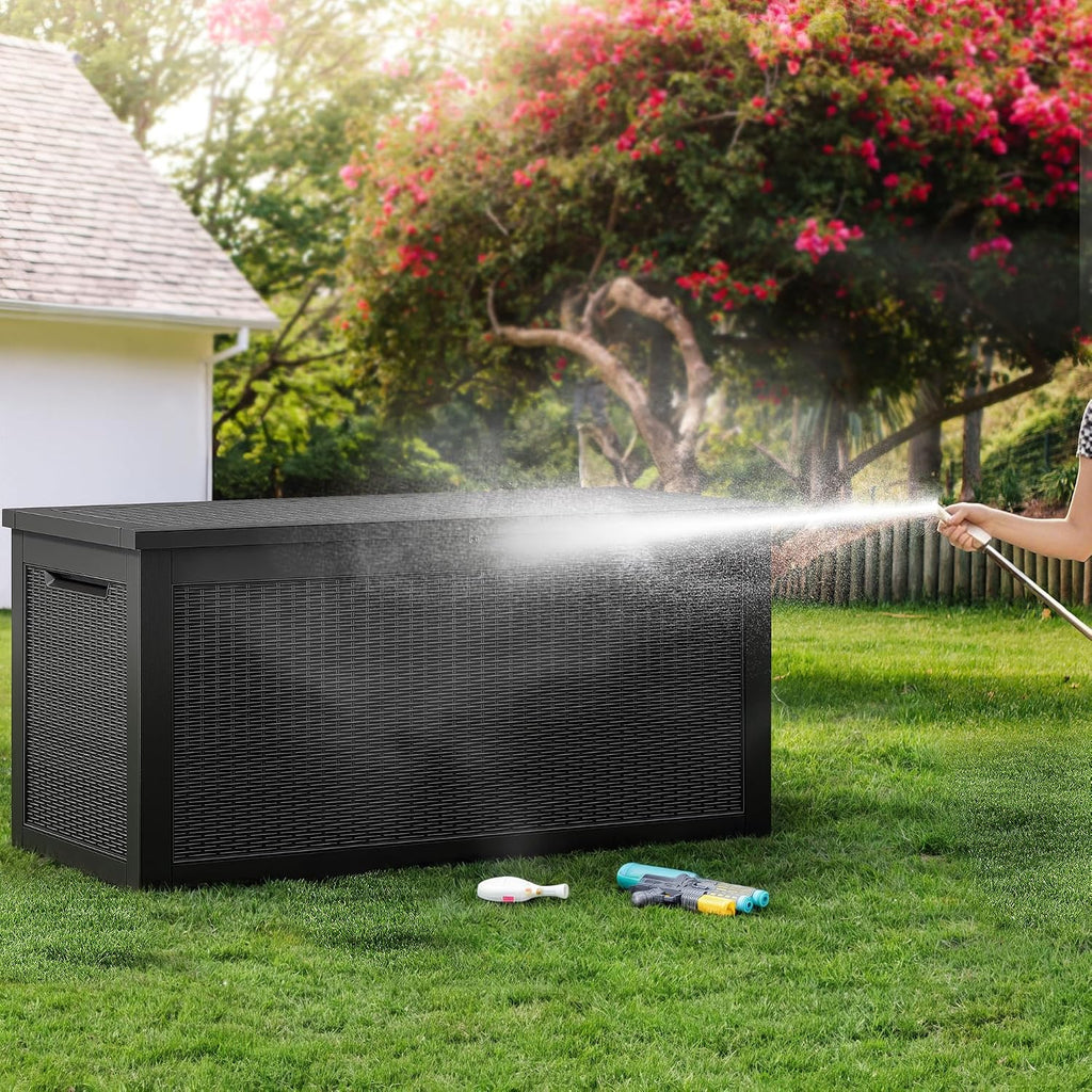 YITAHOME 320 Gallon Outdoor Storage Box, Large Water Resistant Resin Deck Box, Indoor Outdoor Lockable Storage Container for Patio, Garden, Cushions, Tools, Equipment(Black)