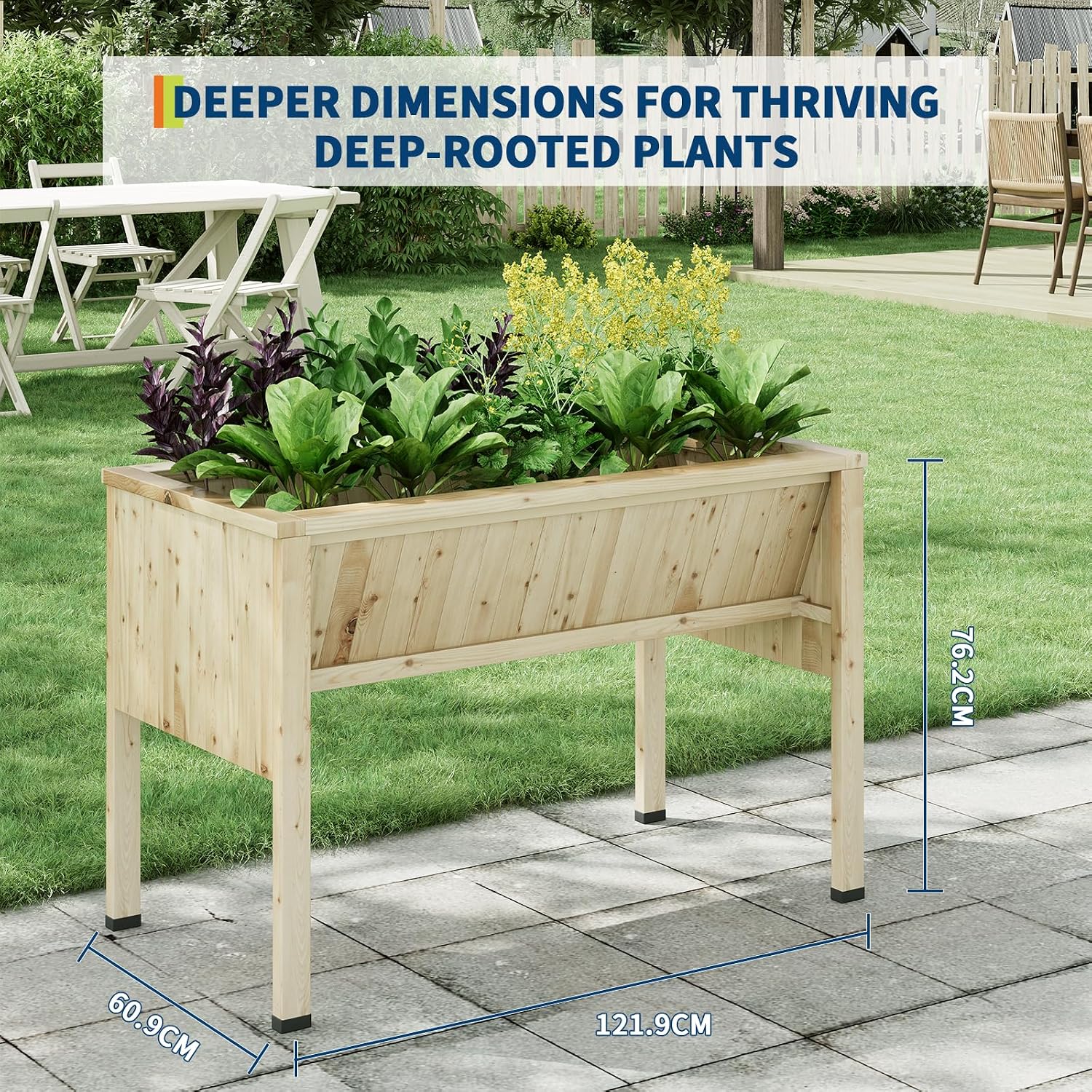 Garvee Large Raised Garden Bed (45x23x30 Inch) - Elevated Wood Planter Box with Storage Hooks & Locking Wheels - 13.7' Deep Outdoor Grow Box for Vegetables/Herbs w/Non-Woven Liner