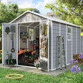 Amopatio 8x10 FT Outdoor Resin Shed,Storage Shed with Floor Included, Plastic Sheds Outdoor Storage for Bike, Garden Tools, Sheds & Outdoor Storage with Lockable Door, Window & Vents, Grey & White