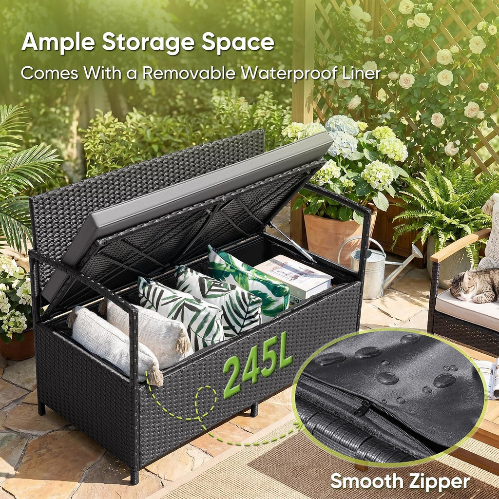Flamaker Patio Loveseat Wicker Outdoor Furniture, All Weather Rattan Conversation Bench Chair with Large Storage Capacity and Cushions for Backyard, Outside Patio Porch (Black)