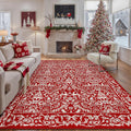 Christmas Area Rug 8x10 Red Washable Non-Slip Holiday Area Rug Reindeer Christmas Tree Carpet for Living Room Bedroom Dining Room Playroom Office