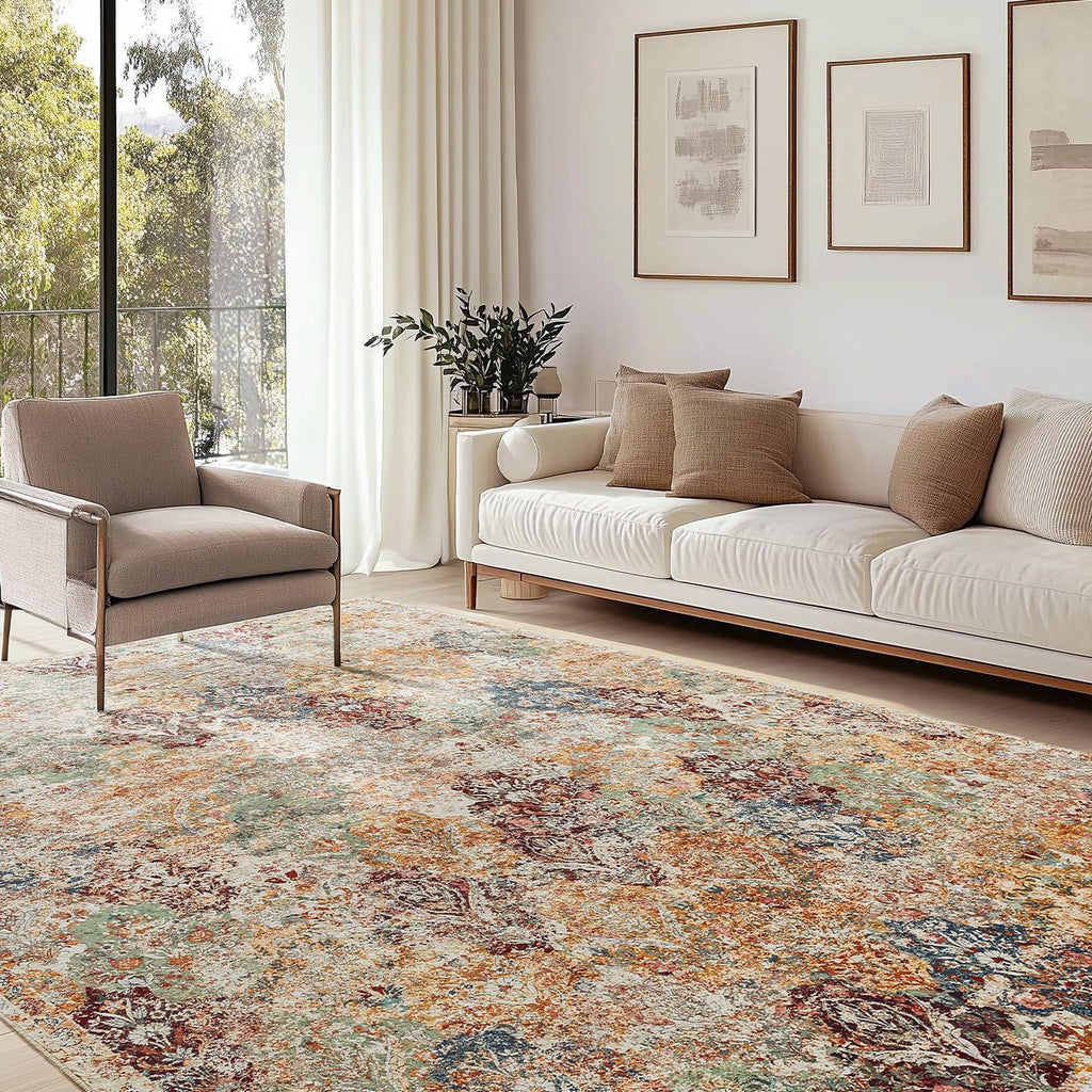 Triohero Area Rug 10x8 Large Machine Washable Clearance Boho Rug Distressed Table Carpet Pet & Kid Friendly Stain Resistant Fade Resistant Soft Vintage Rug for Living Room, Bedroom, Dining Room