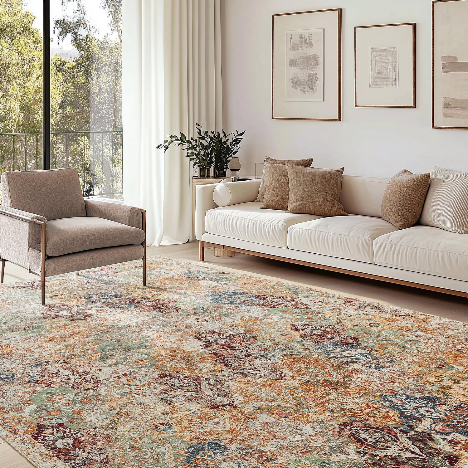 Triohero Area Rug 10x8 Large Machine Washable Clearance Boho Rug Distressed Table Carpet Pet & Kid Friendly Stain Resistant Fade Resistant Soft Vintage Rug for Living Room, Bedroom, Dining Room