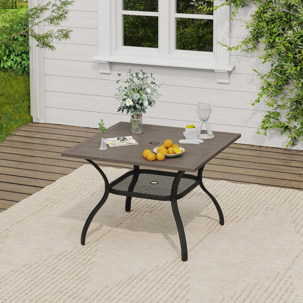 VICLLAX 5 Pieces Patio Dining Set, Patio Furniture Set of 4 Patio Swivel Dining Chairs and Square Patio Table with Storage Shelf for Backyard Lawn Garden, Grey Chairs & Antique Grey Tabletop