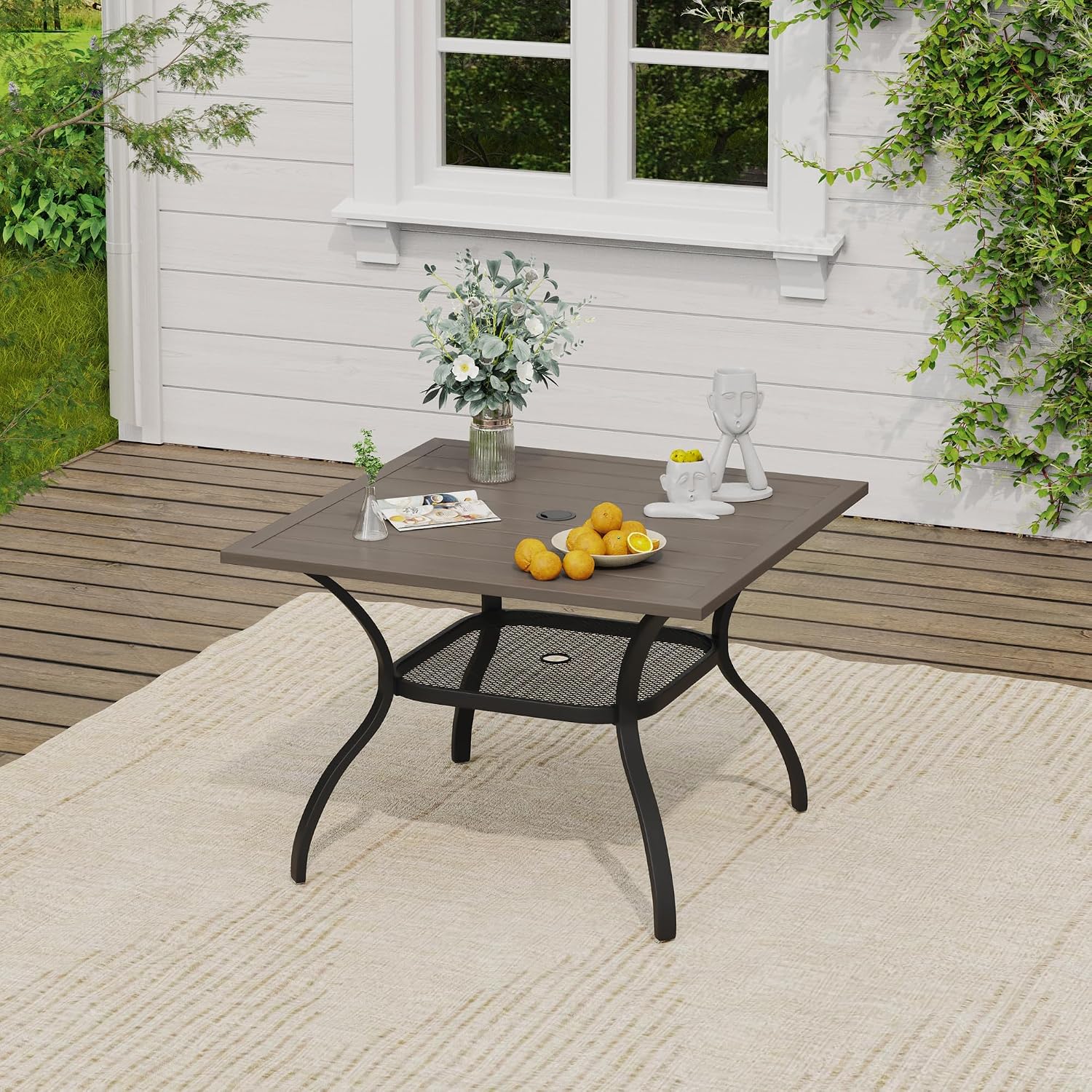 VICLLAX 5 Pieces Patio Dining Set, Patio Furniture Set of 4 Patio Swivel Dining Chairs and Square Patio Table with Storage Shelf for Backyard Lawn Garden, Grey Chairs & Antique Grey Tabletop