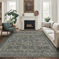 BESBLEE 10X14 Area Rugs Machine Washable Rugs for Living Room, Vintage Boho Large Rugs for Bedroom Dining Room, Non Slip Indoor Soft Distressed Lightweight Thin Low Pile Carpet, Deep
