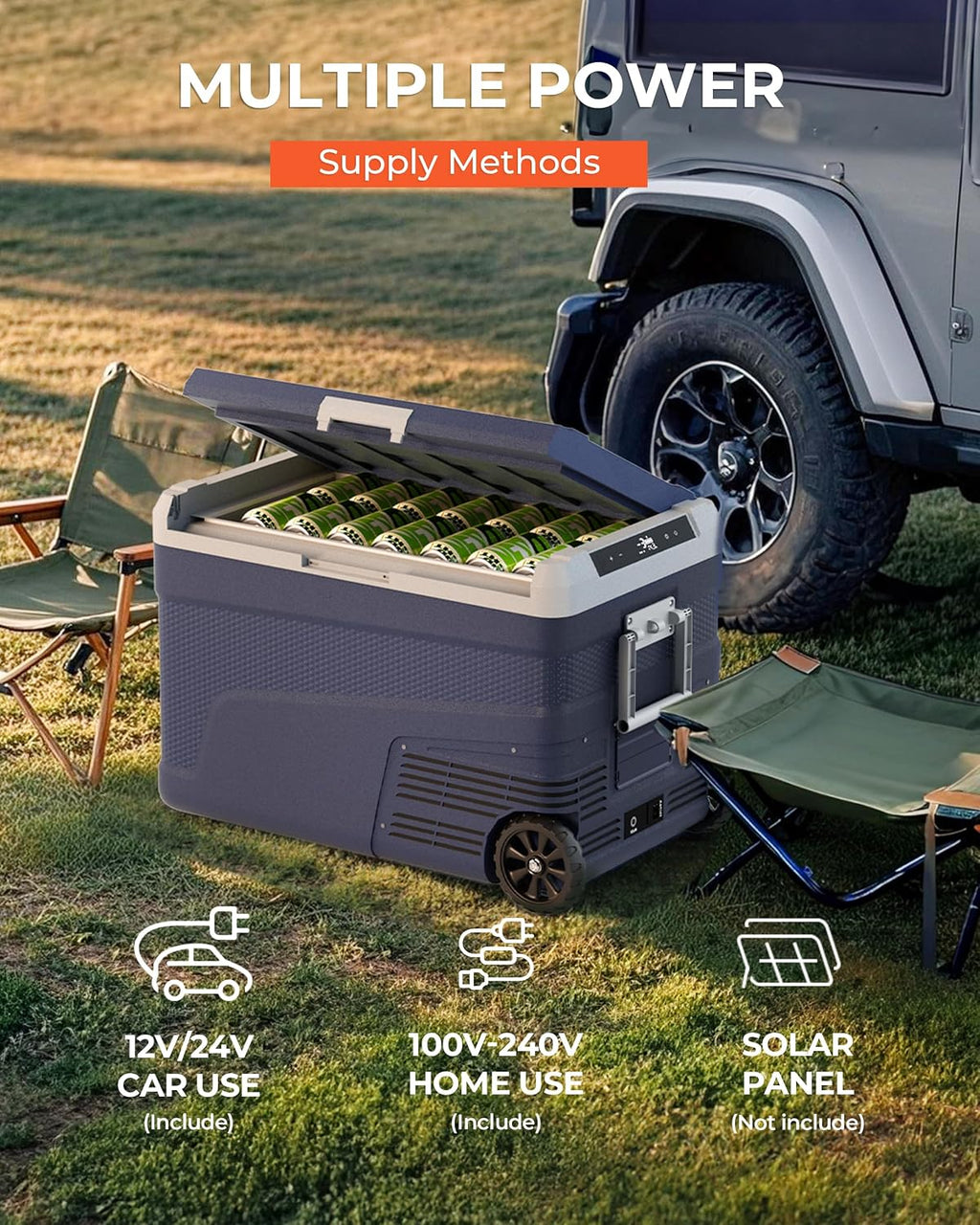 EKOJUCE 12 Volt Refrigerator Portable Fridge Freezer - 48 Quart(45L) Electric Cooler with Wheels, 12/24V DC & 100-240V AC, -4℉-68℉, APP Control, 12V Car Fridge for Camping, Boating, RV, Outdoor, Home