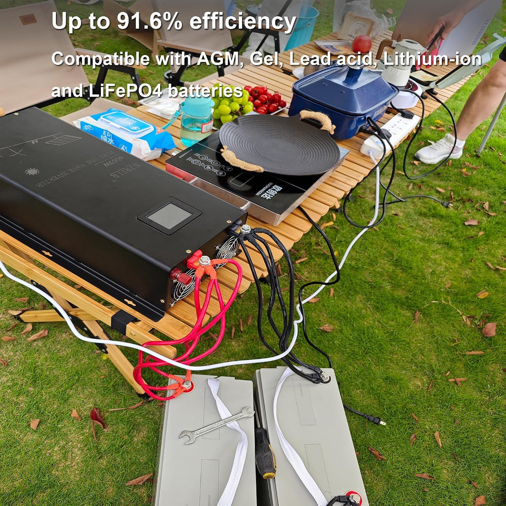 5000W 24V Pure Sine Wave Inverter,24 Volt DC to AC 120V 240V Split Phase Power Inverter,2*AC Hardwire Terminal,10KW Surge,High Efficiency up to 91.6%,Wireless Remote
