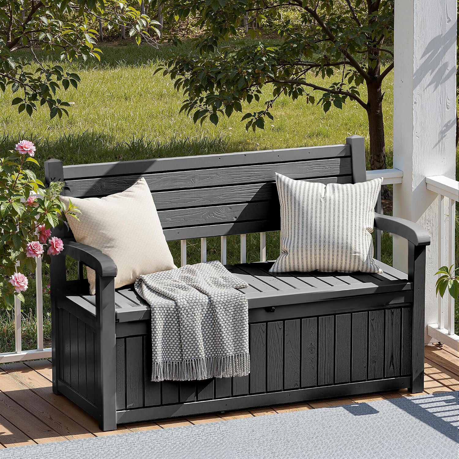 PatioZen 79 Gallon Storage Bench Deck Box Waterproof Lockable,Outdoor Storage Furniture for Patio,Garden and Porch,Tools and Cushions