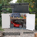 Amopatio Premium Resin 35 Cu Ft Outdoor Storage Shed, Horizontal Resin Trash Can Storage, Weather Resistance Outdoor Cabinet W/Lock Shed for Garbage Cans, Garden Tools, Lawn Mowers,Patio,White