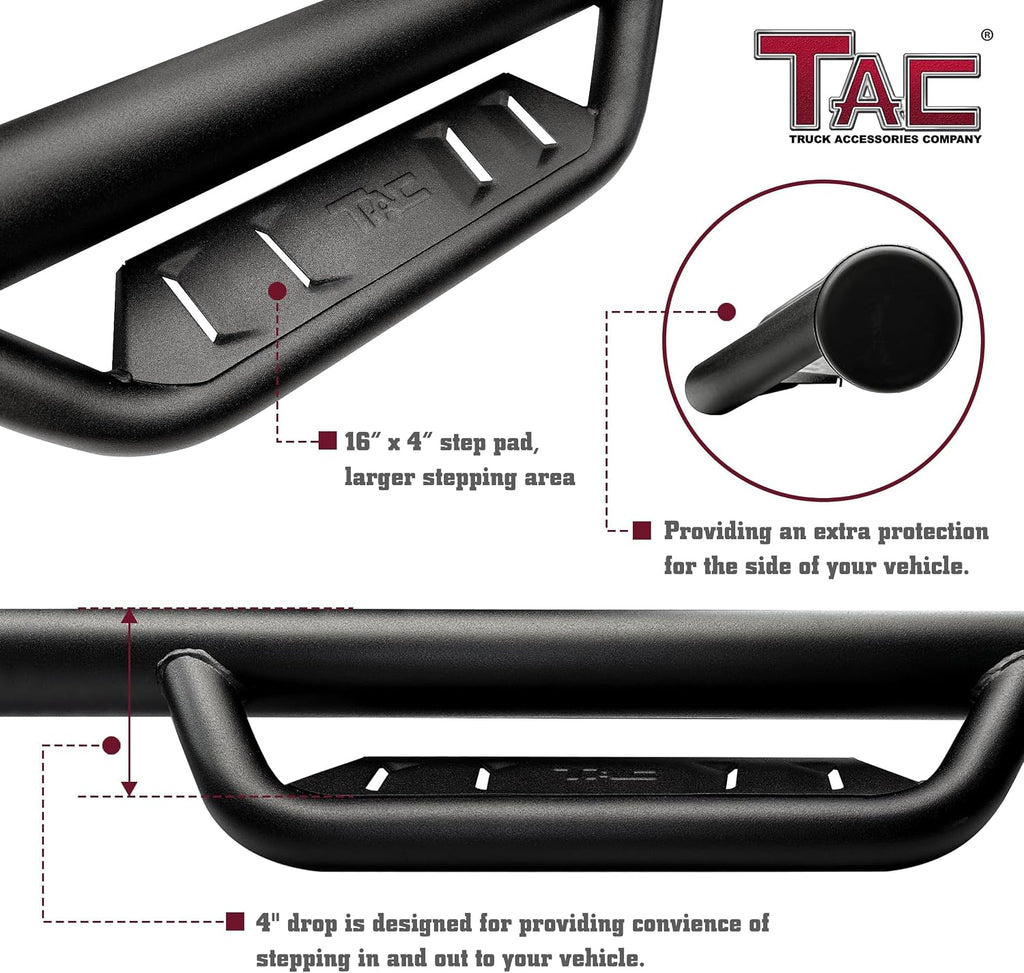 TAC Side Steps Compatible with 2020-2025 Jeep Gladiator JT | 4' Drop Running Boards Nerf Bars | Pickup Truck Off-Road Exterior Accessories | Fine Texture Black 2pcs