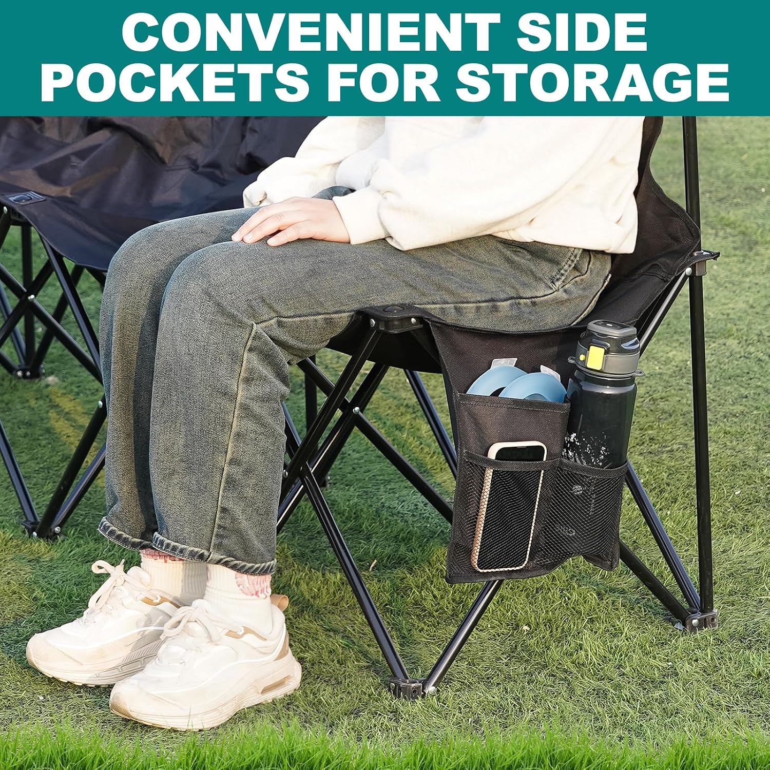 1MORE Soccer Bench - Portable Folding Team Bench, 8 Seats Foldable Sideline Benches, Soccer Chair with Bag & Backrest, Adult Team Chair for Football Camp Sport Events Outdoor Seating.Black