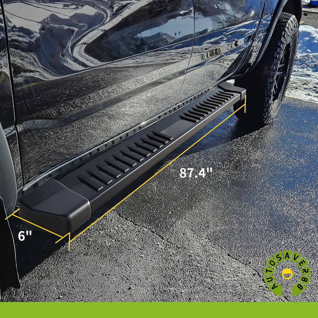 AUTOSAVER88 6 Inches Running Boards Crew Cab Compatible with 2007-2018 Chevy Silverado/GMC Sierra 1500 & 2007-2019 Silverado/Sierra 2500HD 3500HD, Step Pad Design, Stainless Steel Side Steps Nerf Bar