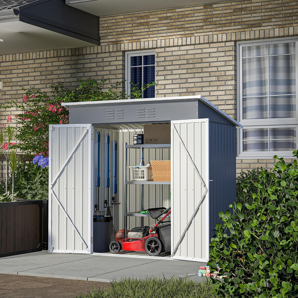 6X4 FT Outdoor Storage Shed, Waterproof Metal Garden Sheds with Lockable Door, Steel Tool Storage Buildings Shed & Outdoor Storage House for Garden, Backyard, Patio, Lawn, Trash Cans(Grey)
