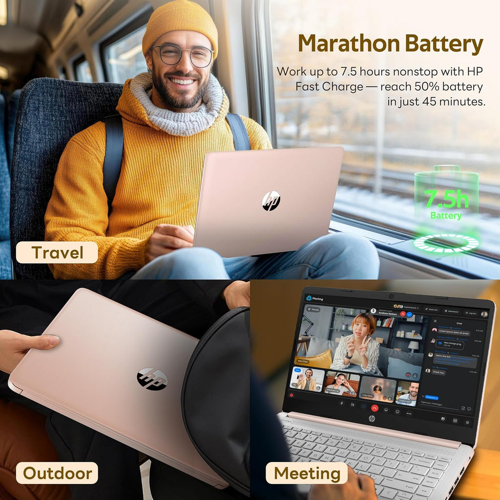 HP Stream 14' HD Student&Business Laptop with AI Copilot, Intel Processor N150, 4GB RAM, 1.12TB Storage (128GB UFS + 1TB Docking Station), 1 Year Office 365, Intel Graphics, Win 11, Pale Rose Gold