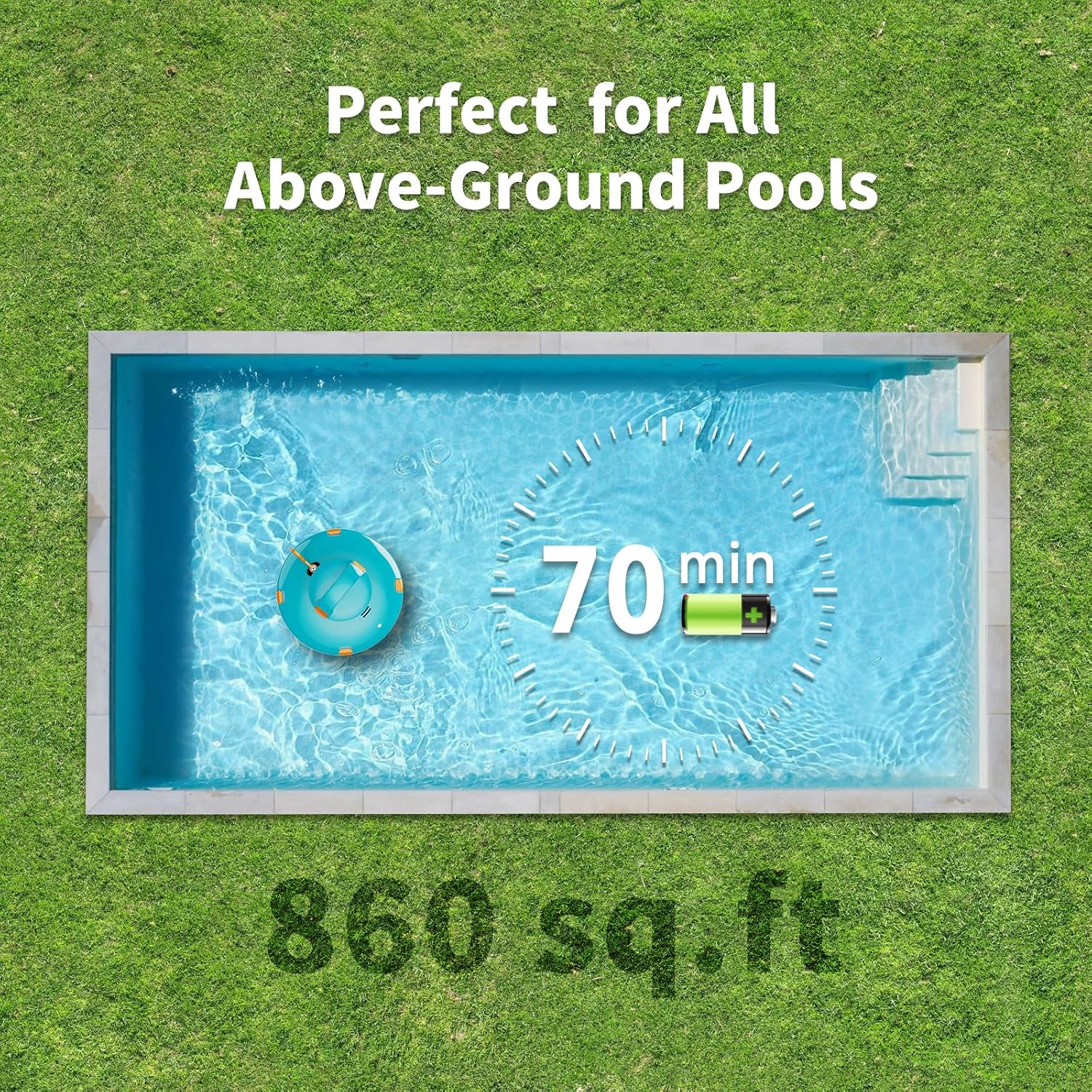 LVKE L1 Cordless Robotic Pool Cleaner, Pool Vacuum for Above Ground Pools with Obstacle-Crossing, 70 Mins Runtime, 40W Powerful Suction, Auto-Parking, Ideal for Flat Pools up to 38 Feet, Orange