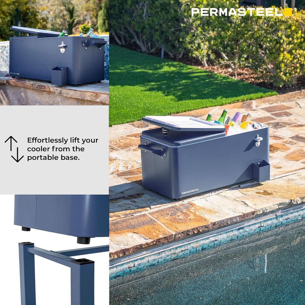 Permasteel Party Cooler with Divider, Removable Basin, Spacious 80-Qt Capacity, Chills 36hrs, Serving Tray, Rolling Ice Chest for Indoor & Outdoor