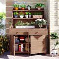 65inch Garden Potting Bench Table, Fir Wood Workstation with Storage Shelf, Drawer and Cabinet for Mudroom,Doorway (Brown2, 65')
