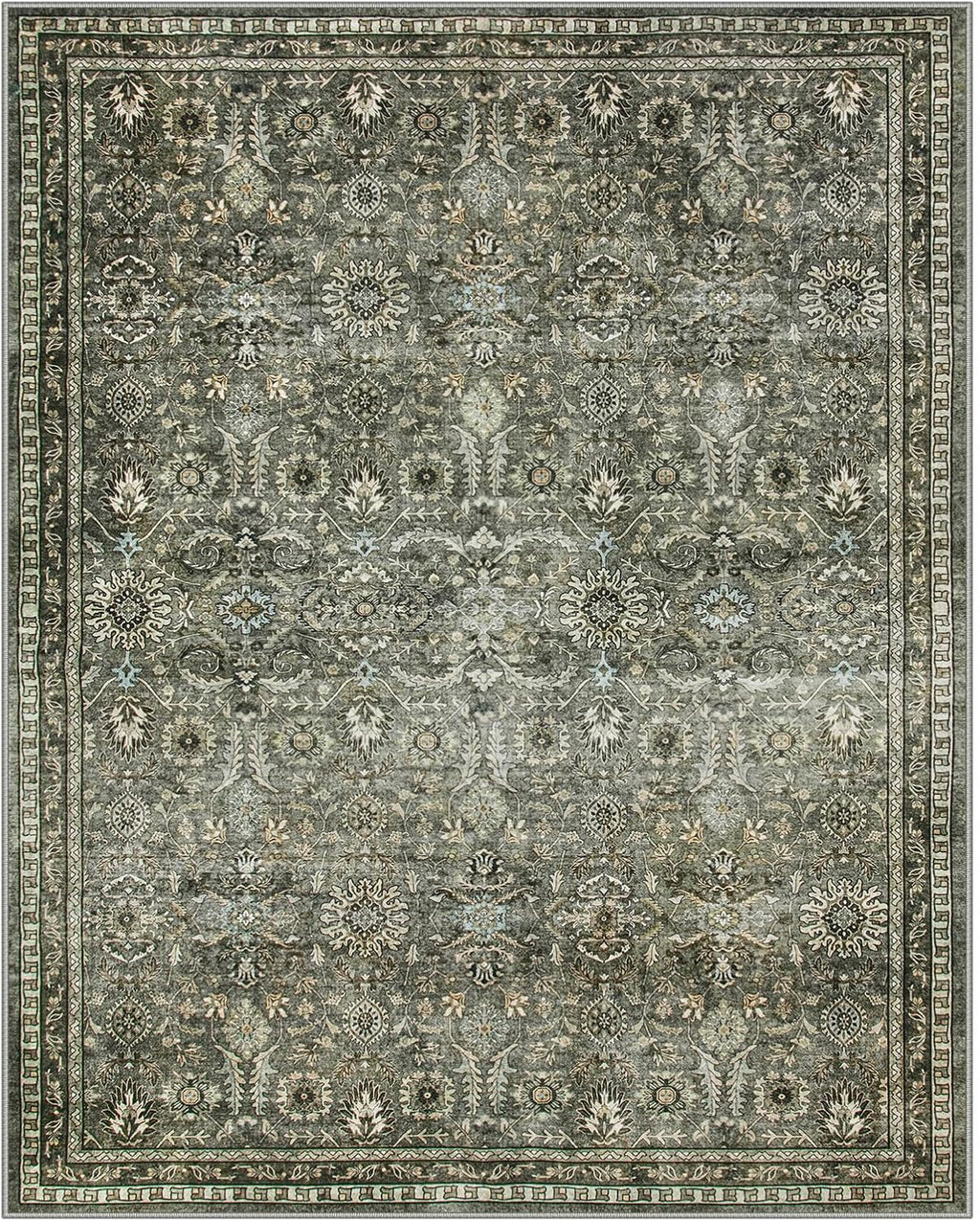 Lahome Mirae Green 8x10 Rugs for Living Room, Boho Washable Area Rugs for Bedroom, Rubber Backed Non Slip Floor Carpets for Dining Room Home Apartment, Dark Olive Green