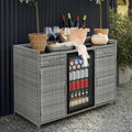 53.5' W Outdoor Wicker Storage Cabinet with Fridge Space, Weatherproof Patio Mini Fridge Bar Cabinet with Adjustable Shelves & Drawers for Outdoor Pool, Towel Storage, Garden, Kitchen, Grey