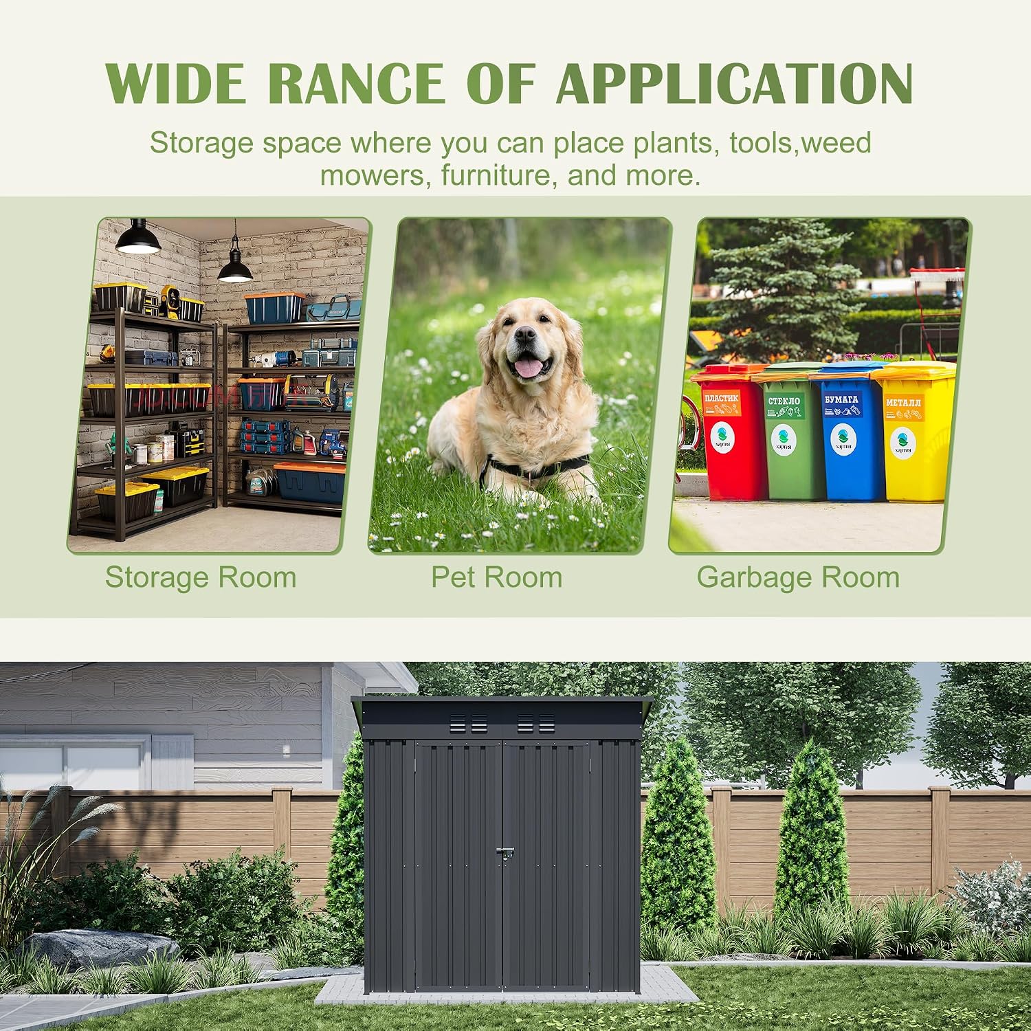 CHUNLY 6 x 4 ft Outdoor Storage Shed with 2 Double Hinged Door & Floor Base, All Weather Tool Shed Outdoor Storage Lockable Garden Shed Storage Room for Garden Patio Backyard Lawn Black