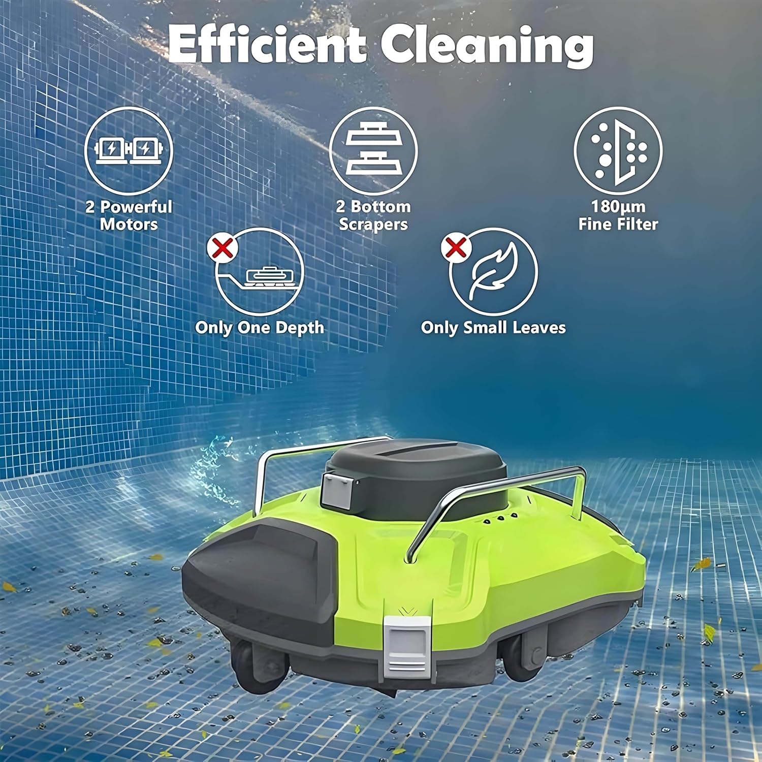 Automatic Robotic Pool Cleaner, Pool Automatic Vacuum Cleaner, Swimming Pool Cleaner Robot, LED Indicator, Strong Suction, with Hook, for Underwater Cleaning