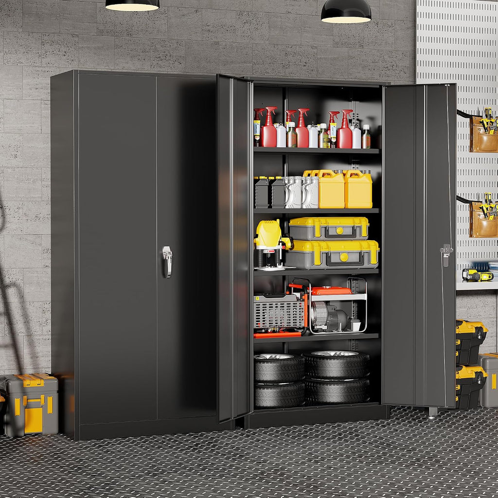 Bonusall 72' Storage Cabinet,Heavy-Duty Steel Cabinet with 2 Locking Doors & 4 Adjustable Shelves for Home